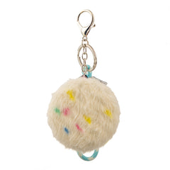 Round Plush Compact Mirror with Lanyard - Cute Colorful Sprinkles Faux Fur Folding Travel Mirror