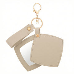 Rhombus-Shaped PU Leather Compact Mirror Keychain - Multi-Color Cute HD Swivel Folding Double-Sided Travel Mirror