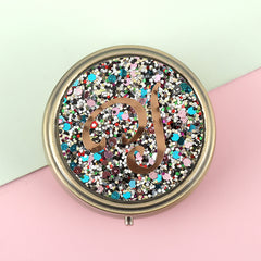 Personalized Initial Glitter Pill Case with Mirror, 3-Compartment Portable Pill Organizer, Eco-Friendly Pill Box with 95% High Reflectivity Mirror for Purse/Travel, Gift for Women & Daily Use
