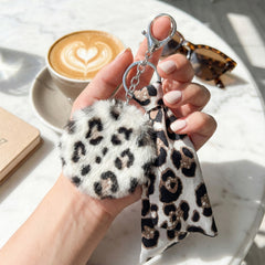 Leopard Plush Compact Mirror, Double-Sided HD Makeup Mirror with Soft Faux Fur Design, Portable Pocket Mirror for Women & Girls, Cute Travel Mirror with Stickers