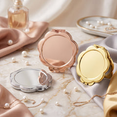 Flower Shaped Recessed Blank Compact Mirror Blanks Bulk - Petal Edge Metal Folding Pocket Mirror Setting for DIY Epoxy Resin, Rhinestones, Sublimation & Custom Logo Engraving 🌸🪞✨