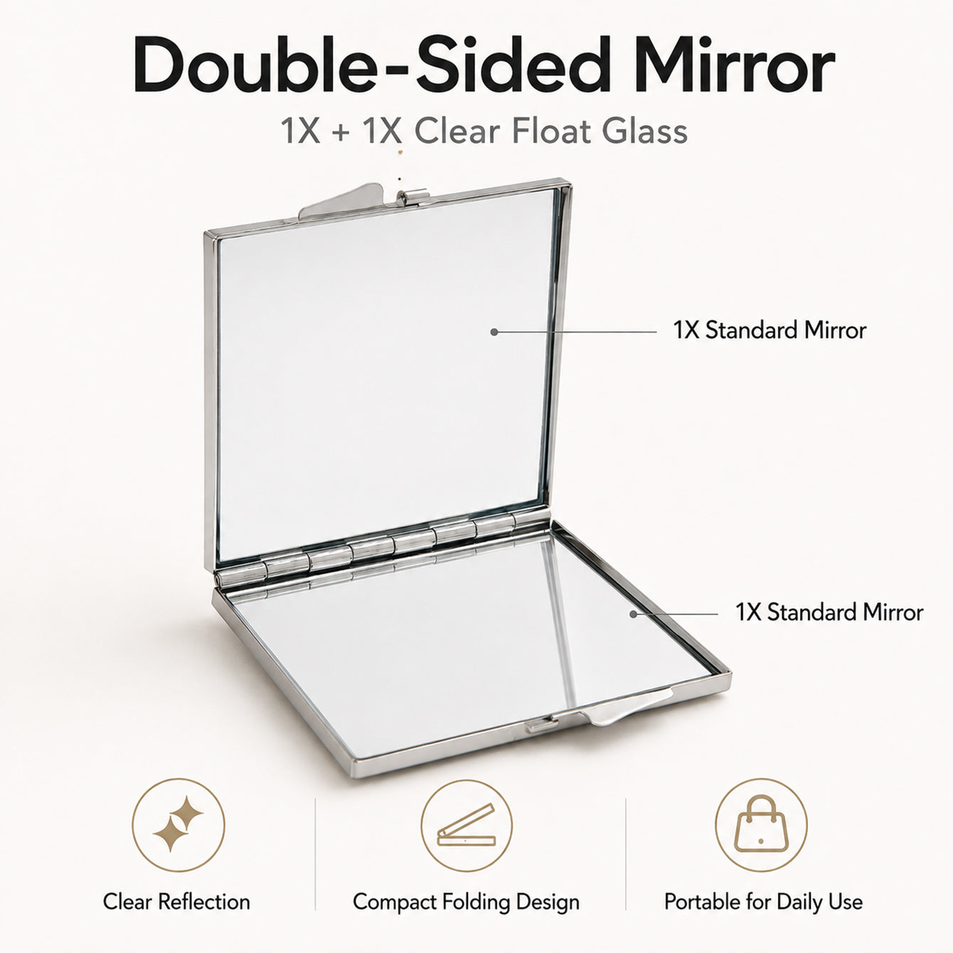 Open 1X and 1X double-sided square makeup mirror