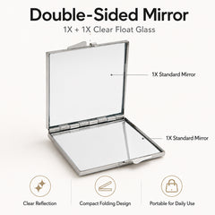 Open 1X and 1X double-sided square makeup mirror