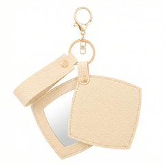 Litchi Grain PU Leather Rhombus-Shaped Compact Mirror Keychain - Multi-Color Cute HD Swivel Folding Double-Sided Travel Mirror
