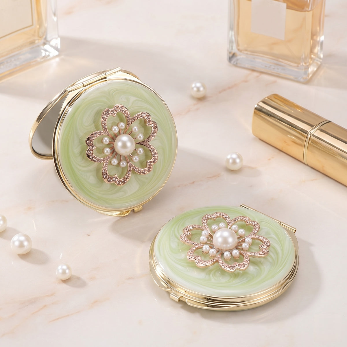 Cute Floral Compact Mirror with Stickers, Double-Sided Makeup Mirror for Women & Girls, Portable Pocket Mirror for Travel, Purse & Daily Use, 95% HD Reflection, Elegant Gift