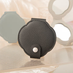 Flower Shaped Leather Compact Mirror, Double-Sided Folding Makeup Mirror with 95% High Reflectivity Lens, Portable Button-Snap Pocket Mirror for Purse/Travel, Elegant Gift for Women & Girls