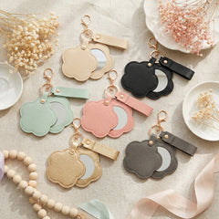 Litchi Grain PU Leather Flower-Shaped Compact Mirror Keychain - Multi-Color Cute HD Swivel Folding Travel Mirror