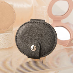 Oval PU Leather Compact Mirror for Women & Girls, Double-Sided Folding Makeup Mirror with Snap Button Closure, Portable Pocket Cosmetic Mirror for Travel, Purse & Daily Touch-Ups