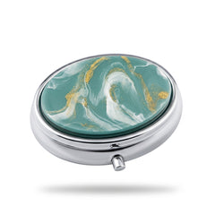 Oval Marble & Tortoiseshell Acetate Pill Case with Mirror, Portable 2-Compartment Metal Pill Organizer, Eco-Friendly Travel Pill Box with 95% High Reflectivity Mirror for Purse, Gift for Women