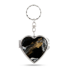 Heart-Shaped Marble & Pearl Acetate Compact Mirror Keychain, Double-Sided Folding Makeup Mirror with 95% High Reflectivity Lens, Silver Plated Portable Purse Mirror for Women & Girls