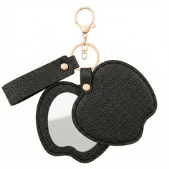 Litchi Grain PU Leather Apple-Shaped Compact Mirror Keychain - Multi-Color Cute HD Swivel Folding Double-Sided Travel Mirror