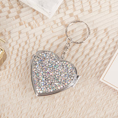 Rhinestone Heart-Shaped Compact Mirror Keychain, Sparkly Double-Sided Folding Makeup Mirror with 95% High Reflectivity, Portable Pocket Mirror for Purse/Keys, Gift for Women & Girls