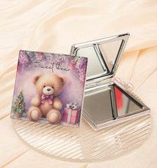 Cute teddy bear PU leather compact mirror, product view 1