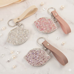 Bling Lips Shape Double-Sided Compact Mirror with Leather Keychain Strap, 64*58mm Portable Makeup Mirror, Eco-friendly HD Pocket Mirror, Ideal Gift for Women & Girls