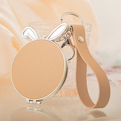 Rabbit-Ear Shaped PU Leather Compact Mirror Keychain - Cute Bunny Ears Double-Sided Folding Travel Mirror with Plastic Frame - Pocket Purse Charm Vanity Mirror with Wrist Lanyard for Women, Girls & Students 🐰✨