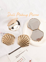 Vintage Seashell Metal Compact Mirror, 3D Scallop Shell Double-Sided Folding Pocket Mirror with HD Glass