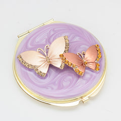 Vintage Epoxy Resin Rhinestone Butterfly Compact Mirror - Luxury Round Gold Metal Double-Sided Folding Pocket Vanity Mirror with HD