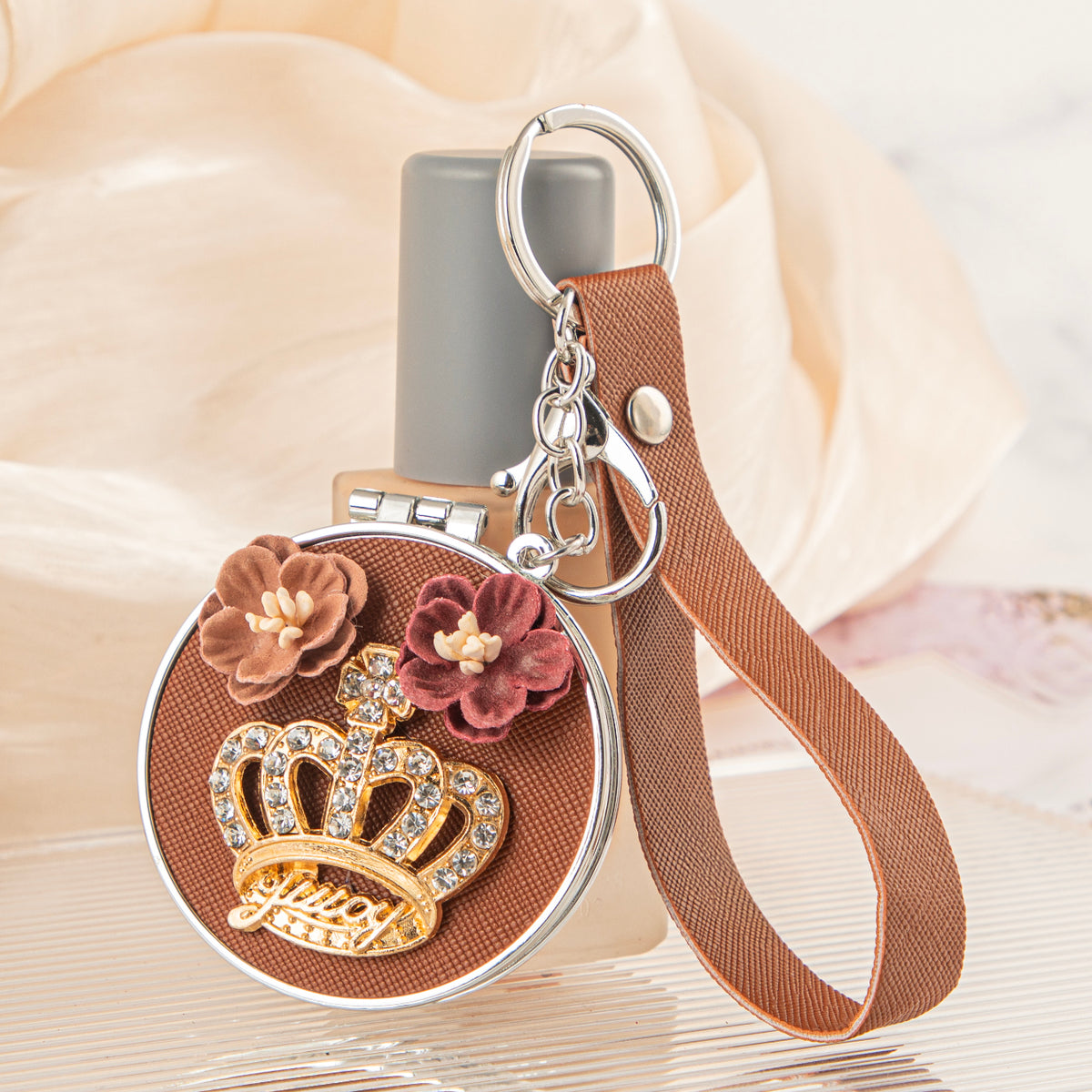 Camellia Flower Compact Mirror Keychain, Stylish Double-Sided Folding Makeup Mirror with 95% High Reflectivity, Portable Pocket Mirror with Wrist Strap for Purse/Travel, Gift for Women & Fashion Lovers