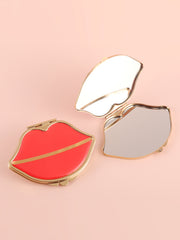 Red Lip Shaped Epoxy Resin Compact Mirror - Gold Electroplated Metal Double Sided Folding Pocket Vanity Mirror with HD Glass for Purse, Travel, Lipstick Touch-Ups, Girls & Gifts 💋💄🪞✨