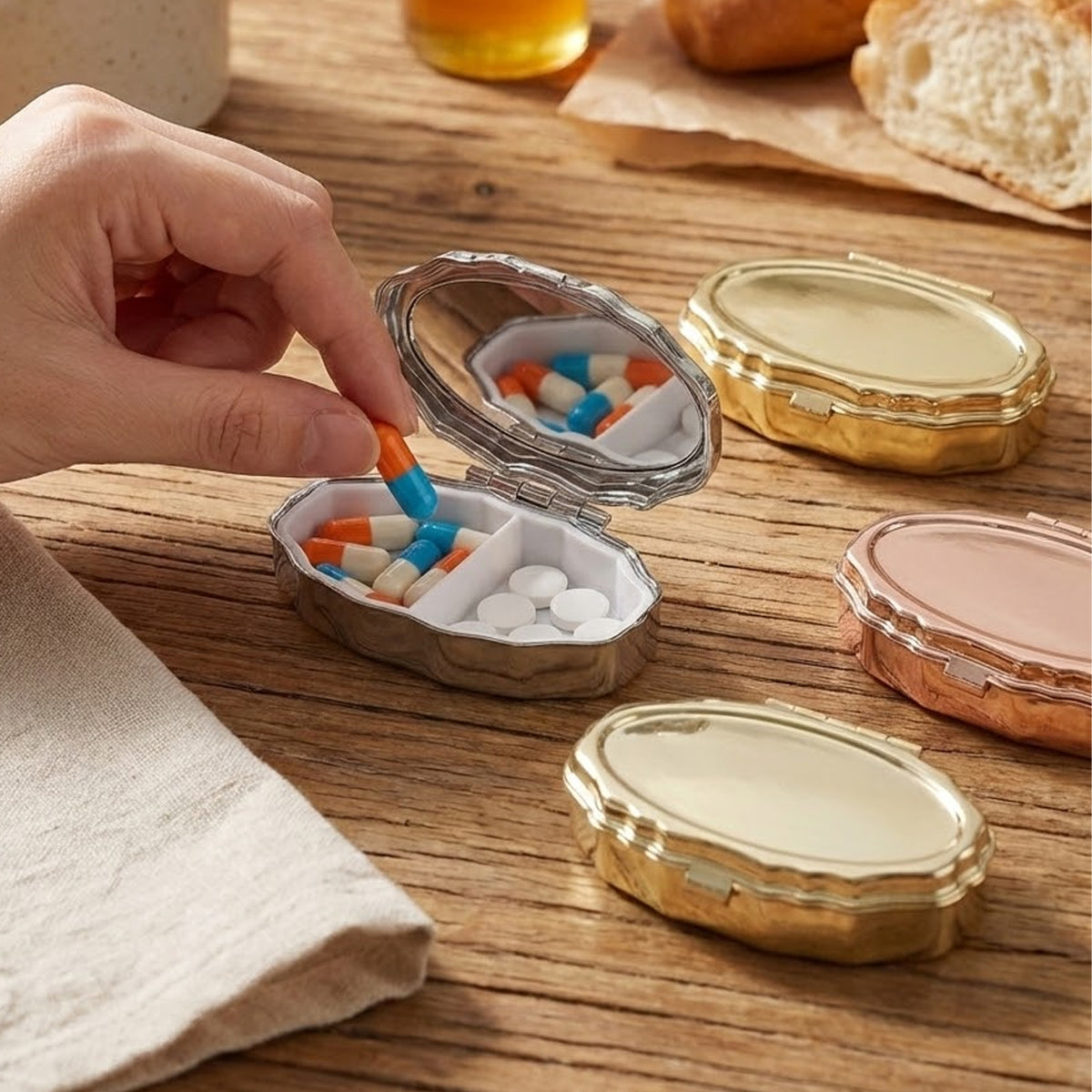 Mini Scalloped Oval Blank Pill Box Blanks Bulk - 2-Compartment Wavy Oval Metal Pill Organizer Setting for DIY Epoxy Resin, Rhinestones, Sublimation & Custom Logo Engraving) 💊🪞✨