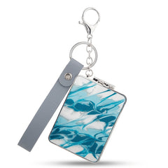 Rectangle Marble Swirl Acetate Compact Mirror Keychain with Snap Leather Wrist Strap, Double Sided Folding Makeup Mirror with 95% High Reflectivity Lens, Portable Pocket Mirror for Purse Travel, Gift for Women Teen Girls