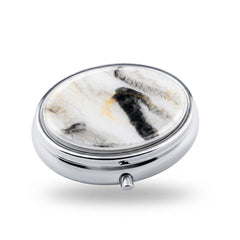 Oval Marble & Tortoiseshell Acetate Pill Case with Mirror, Portable 2-Compartment Metal Pill Organizer, Eco-Friendly Travel Pill Box with 95% High Reflectivity Mirror for Purse, Gift for Women