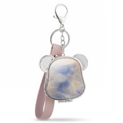 Cute Dog Head Pearl Swirl Acetate Compact Mirror Keychain with Leather Wrist Strap, Double-Sided Folding Makeup Mirror with 95% High Reflectivity Lens, Portable Pocket Mirror for Purse & Travel, Sweet Gift for Women & Teen Girls
