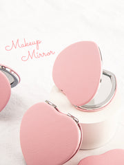 Heart Shaped Crossgrain PU Leather Compact Mirror - Silver Metal Frame Double Sided Folding Pocket Vanity Mirror with HD Glass for Purse, Travel, Bridesmaids & Valentine's Day Gifts (Pastel & Red Colors) 💖🪞✨