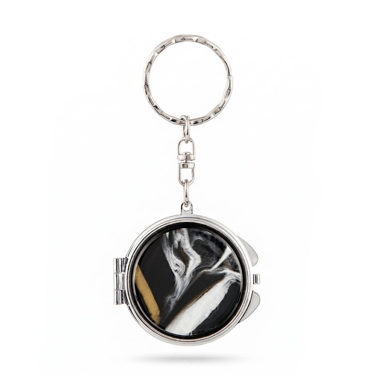 Round Compact Mirror Keychain with Acetate Acrylic Design, Double-Sided Folding Makeup Mi Keychain with Acetate Acrylic Design, Double-Sided Folding Makeup Mirror with Metal Frame & Glass Mirror, Portable Purse Mirror for Women Girls Travel Daily Use