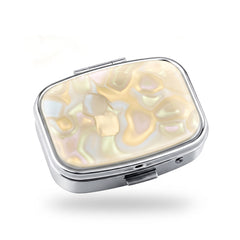 Acetate Rectangular Pill Box Organizer with Mirror - Luxury Tortoiseshell & Marble Travel Medication Case with Metal Frame - 2-Compartment Pocket Pill Planner for Women, Seniors & Travelers 💊🐚