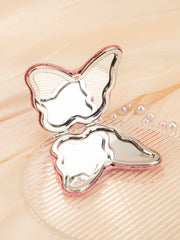 Sparkly Glitter Butterfly PU Leather Compact Mirror - Cute Silver Metal Folding Double-Sided Pocket Vanity Mirror with HD Glass for Purse, Travel, Girls & Gifts 🦋✨💖
