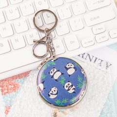 Cute Panda Keychain Compact Mirror Round Folding Pocket Mirror with Lobster Clasp Plastic Frame Dual Sided Makeup Mirror