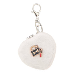 Heart Plush Compact Mirror Keychain - Cute Crystal Rhinestone Butterfly & Purse Charm Faux Fur Folding Travel Mirror - Soft Fluffy Pocket Bag Charm Vanity Mirror for Women, Girls & Students 💖✨