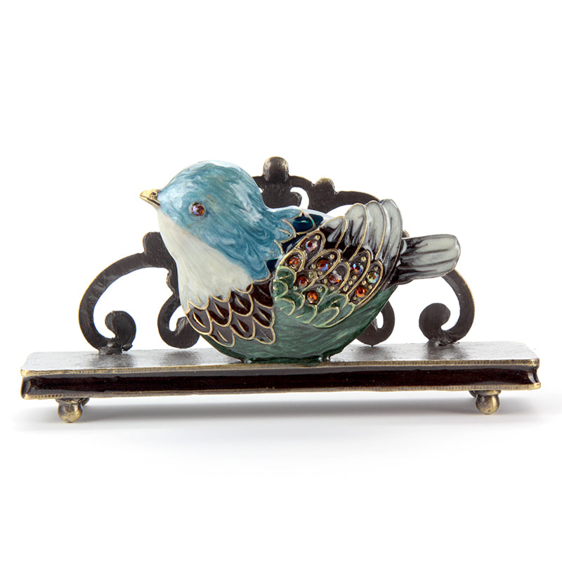Blue and green bird alloy business card holder HQ390005 – front view