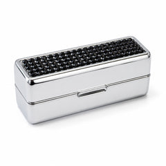 Black rhinestone rectangular lipstick case with chrome-plated metal shell