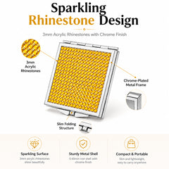 Yellow rhinestone compact mirror structure and chrome-plated frame