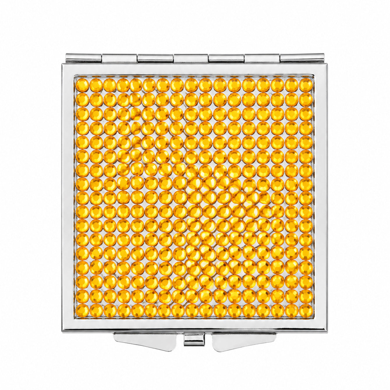 Yellow square acrylic rhinestone compact mirror front view