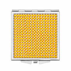 Yellow square acrylic rhinestone compact mirror front view